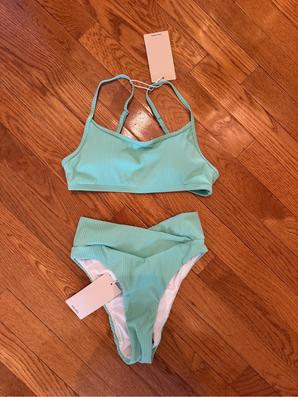 Halara Teal Ribbed Mint Two-Piece Swim Set